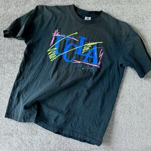 Vintage 80's UCLA University of Los Angeles RARE Neon Black T-Shirt Size XL